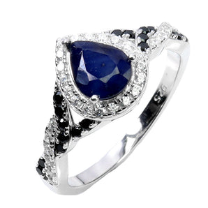 925 Sterling Silver Ring Pear Blue Sapphire 8x6mm Spinel Gemstone Jewelry Size 8