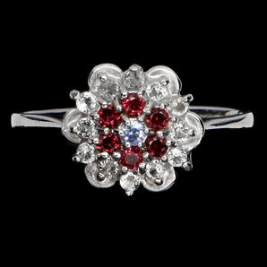 925 Sterling Silver Ring Round Peridot Rhodolite Tanzanite Gemstone Jewelry Sz 8