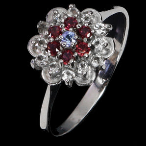 925 Sterling Silver Ring Round Peridot Rhodolite Tanzanite Gemstone Jewelry Sz 8