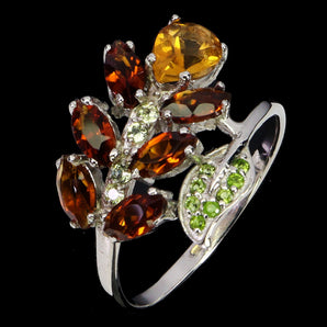 925 Sterling Silver Ring Pear Citrine 7x5mm Chrome Diopside Gemstone Jewelry 8