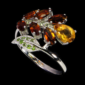 925 Sterling Silver Ring Pear Citrine 7x5mm Chrome Diopside Gemstone Jewelry 8