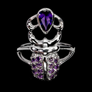 925 Sterling Silver Ring Pear Amethyst 7x5mm Beetle Gemstone Jewelry Size 8