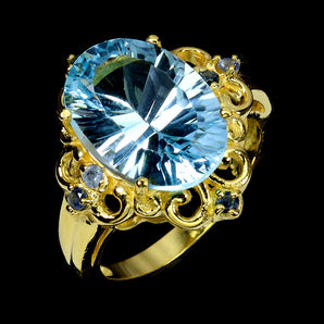 925 Sterling Silver Ring Oval Sky Blue Topaz 14x10mm Sapphire Gemstone Jewelry 8
