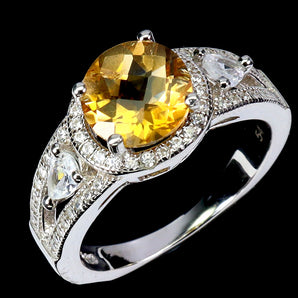 925 Sterling Silver Ring Round Citrine 8mm Natural Gemstone Jewelry Size 8