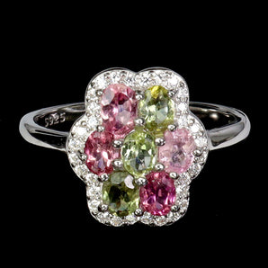 925 Sterling Silver Ring Oval Tourmaline 4x3mm Natural Gemstone Jewelry Size 7