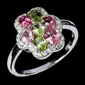 925 Sterling Silver Ring Oval Tourmaline 4x3mm Natural Gemstone Jewelry Size 7