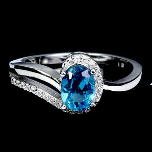 925 Sterling Silver Ring Oval London Blue Topaz 7x5mm Gemstone Jewelry Size 7