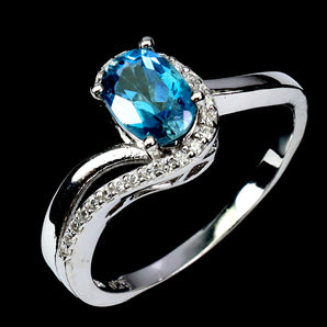 925 Sterling Silver Ring Oval London Blue Topaz 7x5mm Gemstone Jewelry Size 7