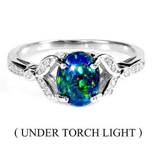 925 Sterling Silver Ring Oval Black Opal 8x6mm Natural Gemstone Jewelry Size 7
