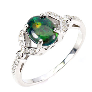 925 Sterling Silver Ring Oval Black Opal 8x6mm Natural Gemstone Jewelry Size 7
