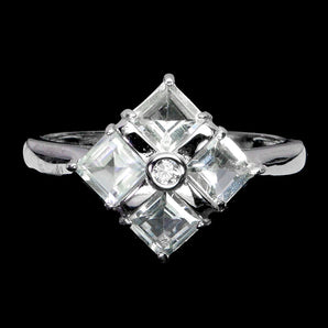 925 Sterling Silver Ring Square Aquamarine 4mm Natural Gemstone Jewelry Size 7