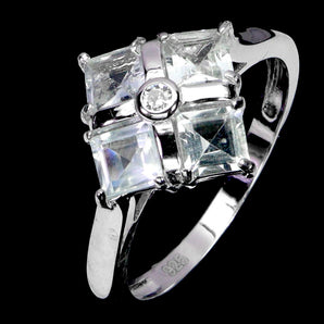 925 Sterling Silver Ring Square Aquamarine 4mm Natural Gemstone Jewelry Size 7