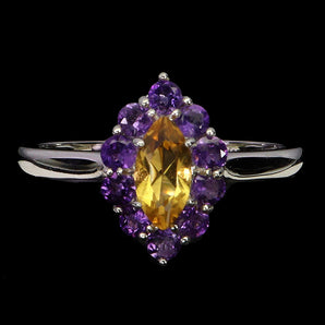 925 Sterling Silver Ring Marquise Citrine Amethyst Gemstone Jewelry Size 8