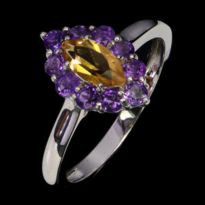 925 Sterling Silver Ring Marquise Citrine Amethyst Gemstone Jewelry Size 8