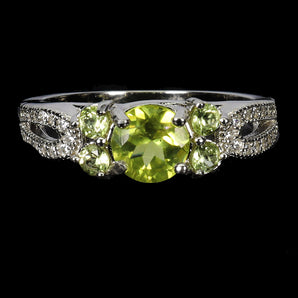 925 Sterling Silver Ring Round Peridot 6mm Natural Gemstone Jewelry Size 7