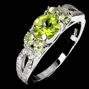 925 Sterling Silver Ring Round Peridot 6mm Natural Gemstone Jewelry Size 7