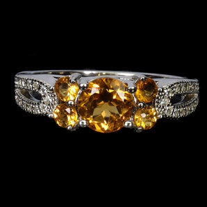 925 Sterling Silver Ring Round Citrine 6mm Natural Gemstone Jewelry Size 7