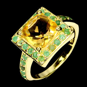 925 Sterling Silver Ring Cushion Citrine 9mm Emerald Natural Gemstone Jewelry 7