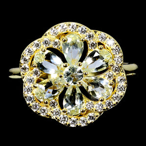 925 Sterling Silver Ring Pear Aquamarine 5x3mm Flower Gemstone Jewelry Size 6