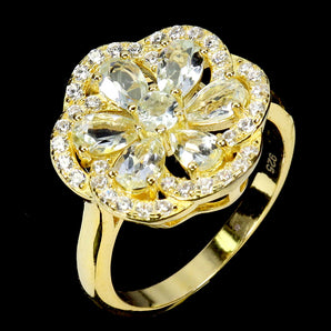 925 Sterling Silver Ring Pear Aquamarine 5x3mm Flower Gemstone Jewelry Size 6