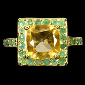925 Sterling Silver Ring Cushion Citrine 9mm Emerald Natural Gemstone Jewelry 8