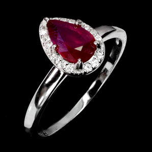 925 Sterling Silver Ring Pear Ruby 7x5mm Natural Gemstone Jewelry Size 7