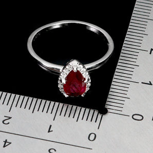 925 Sterling Silver Ring Pear Ruby 7x5mm Natural Gemstone Jewelry Size 7