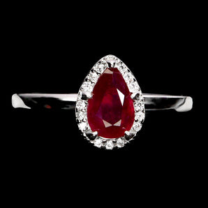 925 Sterling Silver Ring Pear Ruby 7x5mm Natural Gemstone Jewelry Size 7