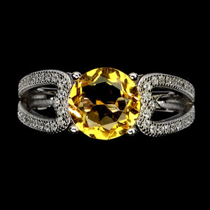 925 Sterling Silver Ring Round Citrine 8mm Natural Gemstone Jewelry Size 7