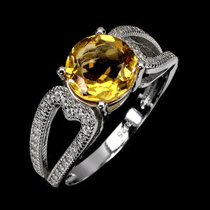 925 Sterling Silver Ring Round Citrine 8mm Natural Gemstone Jewelry Size 7
