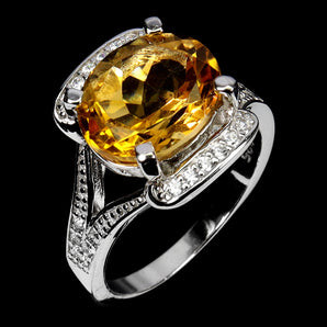 925 Sterling Silver Ring Oval Citrine 11x9mm Natural Gemstone Jewelry Size 6