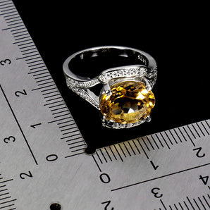 925 Sterling Silver Ring Oval Citrine 11x9mm Natural Gemstone Jewelry Size 6