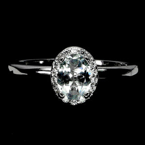 925 Sterling Silver Ring Oval Aquamarine 7x5mm Natural Gemstone Jewelry Size 8