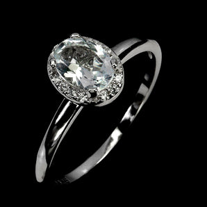 925 Sterling Silver Ring Oval Aquamarine 7x5mm Natural Gemstone Jewelry Size 8