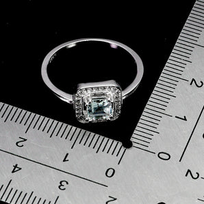 925 Sterling Silver Ring Square Aquamarine 5mm Natural Gemstone Jewelry Size 9