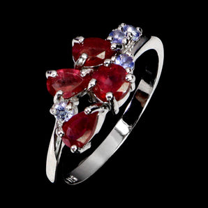 925 Sterling Silver Ring Pear Ruby 5x3mm Tanzanite Gemstone Jewelry Size 7