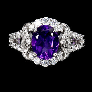 925 Sterling Silver Ring Oval Amethyst 9x7mm Natural Gemstone Jewelry Size 6.5