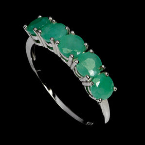 925 Sterling Silver Ring Round Emerald 4mm Natural Gemstone Jewelry Size 7