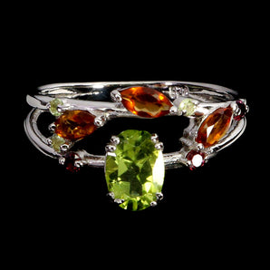 925 Sterling Silver Ring Oval Peridot 7x5mm Rhodolite Garnet Gemstone Jewelry 7