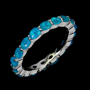 925 Sterling Silver Ring Pear Blue Opal 4x3mm Natural Gemstone Jewelry Size 8