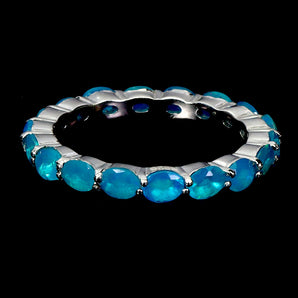 925 Sterling Silver Ring Pear Blue Opal 4x3mm Natural Gemstone Jewelry Size 8