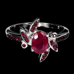 925 Sterling Silver Ring Oval Ruby 7x5mm Ruby Myanmar Diamond Cut Gemstone Sz 7