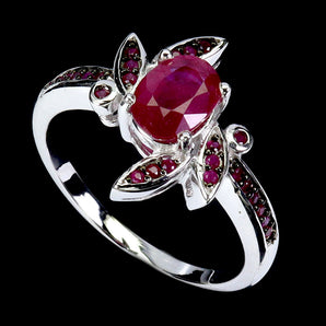 925 Sterling Silver Ring Oval Ruby 7x5mm Ruby Myanmar Diamond Cut Gemstone Sz 7