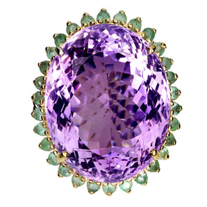 925 Sterling Silver Ring Oval Amethyst 56ct Emerald Handmade Gemstone Jewelry 9