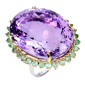 925 Sterling Silver Ring Oval Amethyst 56ct Emerald Handmade Gemstone Jewelry 9