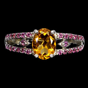 925 Sterling Silver Ring Oval Citrine 8x6mm Rhodolite Garnet Gemstone Jewelry 7