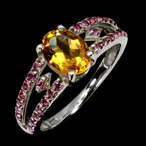 925 Sterling Silver Ring Oval Citrine 8x6mm Rhodolite Garnet Gemstone Jewelry 7