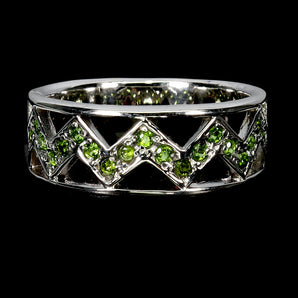 925 Sterling Silver Ring Round Chrome Diopside Natural Gemstone Jewelry Size 6.5