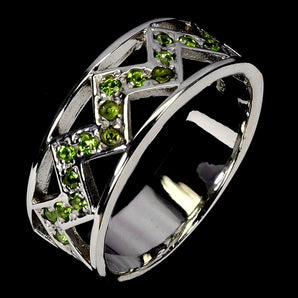 925 Sterling Silver Ring Round Chrome Diopside Natural Gemstone Jewelry Size 6.5