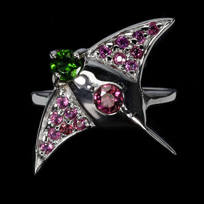 925 Sterling Silver Ring Round Chrome Diopside 4mm Rhodolite Gemstone Jewelry 7